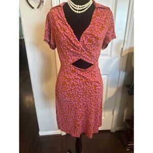 Free People Y2K Marsaille Leopard Pink Brown Cutout Mini Dress Coquette Boho